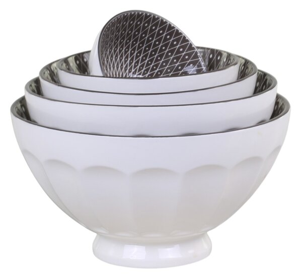 Set 5ks bílá porcelánová miska s černými detaily uvnitř Arés - Ø15*9 cm - Chic Antique