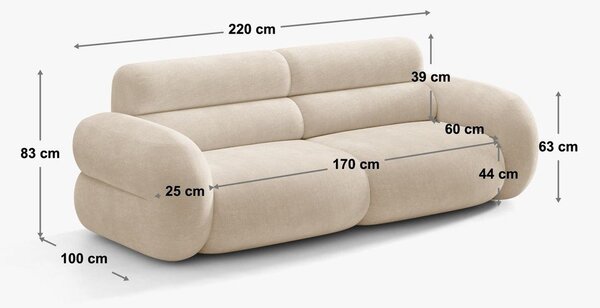 Béžová žinylková pohovka 220 cm Neo – Micadoni