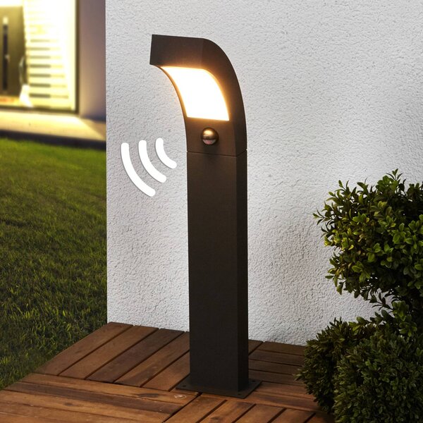 Lucande Podstavné svítidlo LED Lennik, senzor, 60 cm, antracitová barva, Černá, Hliník, Moderní, Venkovní patník / osvětlení cesty