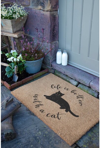 Rohožka z kokosového vlákna 40x60 cm Life Is Better With a Cat – Artsy Doormats