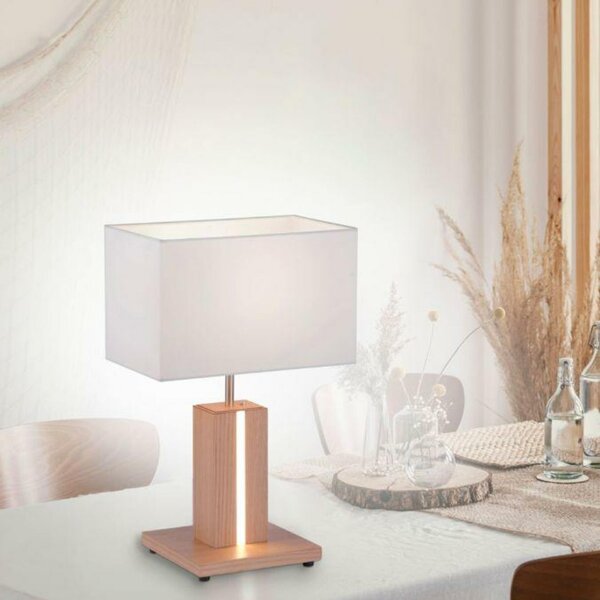 LEUCHTEN DIREKT is JUST LIGHT LED stolní lampa, dřevodekor, CCT, stmívatelná, s kolébkový spínačem 2700-5000K