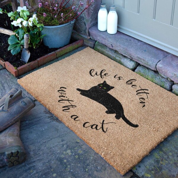 Rohožka z kokosového vlákna 40x60 cm Life Is Better With a Cat – Artsy Doormats