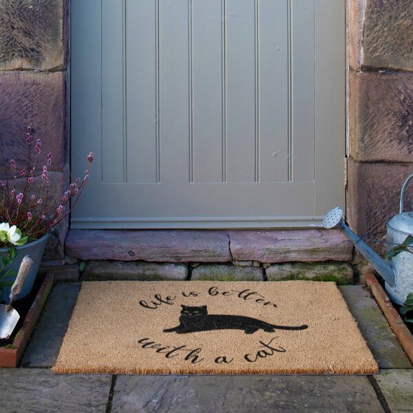 Rohožka z kokosového vlákna 40x60 cm Life Is Better With a Cat – Artsy Doormats