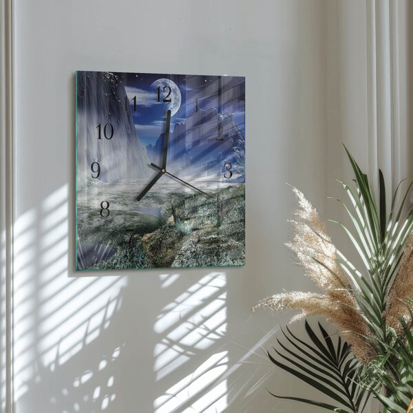 Skleněné hodiny na stěnu Hory Měsíc zskc-30x30-00172552