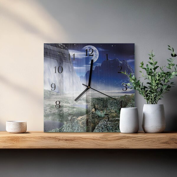 Skleněné hodiny na stěnu Hory Měsíc zskc-30x30-00172552
