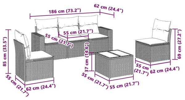 6dílná zahradní sedací souprava a podušky světle šedá polyratan