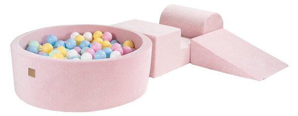 Růžové sametové pěnové hřiště 4 ks výška 30 cm 225x90 cm Montessori – Meowbaby