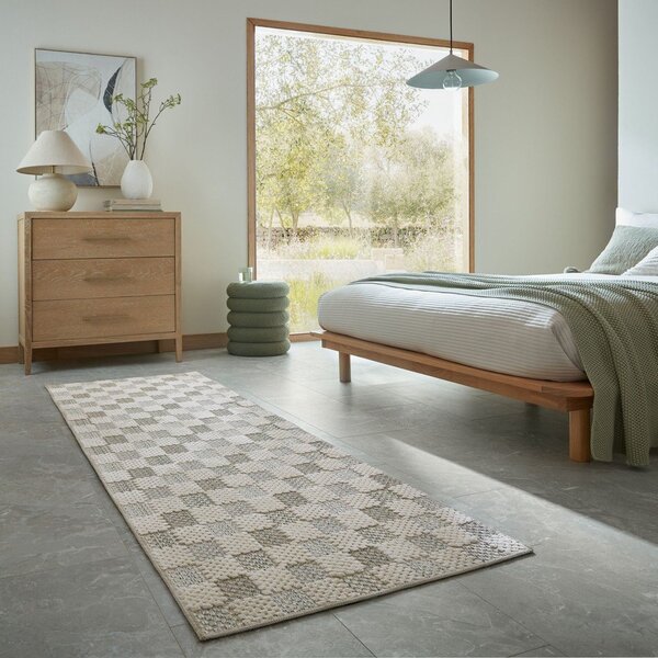 Zelený pratelný běhoun s příměsí bavlny 80x230 cm Muted Checkerboard – Flair Rugs