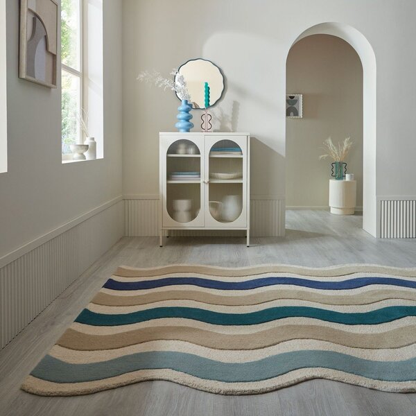 Modrý ručně tkaný vlněný koberec 140x200 cm Cascade Wool – Flair Rugs