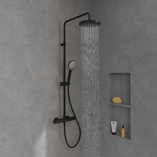 Villeroy & Boch Universal Showers sprchová sada na stěnu s termostatem s dešťovou sprchou černá TVS109002000K5