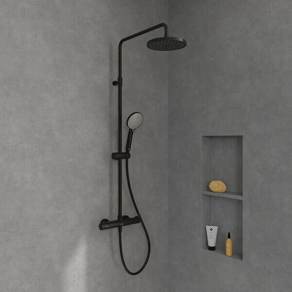 Villeroy & Boch Universal Showers sprchová sada na stěnu s termostatem s dešťovou sprchou černá TVS109002000K5