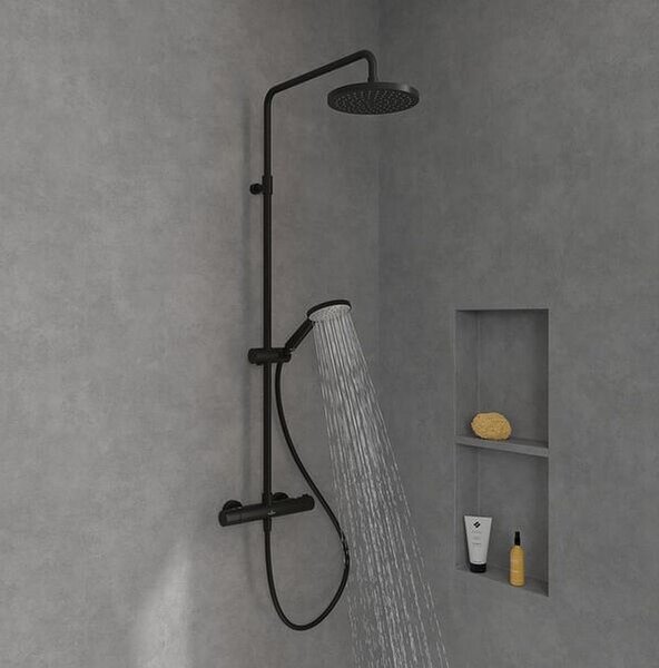 Villeroy & Boch Universal Showers sprchová sada na stěnu s termostatem s dešťovou sprchou černá TVS109002000K5