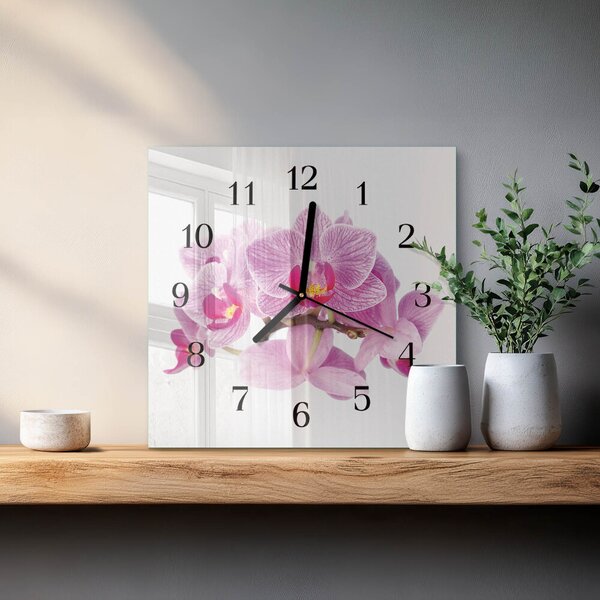 Skleněné hodiny na stěnu Orchideje zskc-30x30-00172587