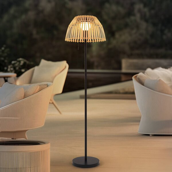Lucande LED solární stojací lampa Eligio, bambus, Ø 39 cm, RGB, stmívatelný, Světlé dřevo, Hliník, Venkovský / rustikální