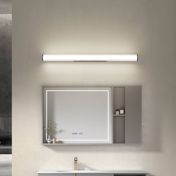 Lindby Nástěnné svítidlo LED Kirka, černé, kov, IP44, 90 cm,, Černá, Koupelna, kov, Moderní
