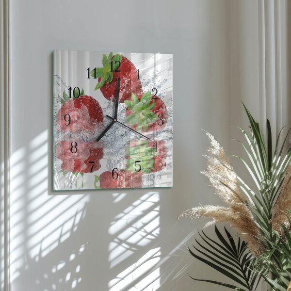 Skleněné hodiny na stěnu Jahody zskc-30x30-00172588