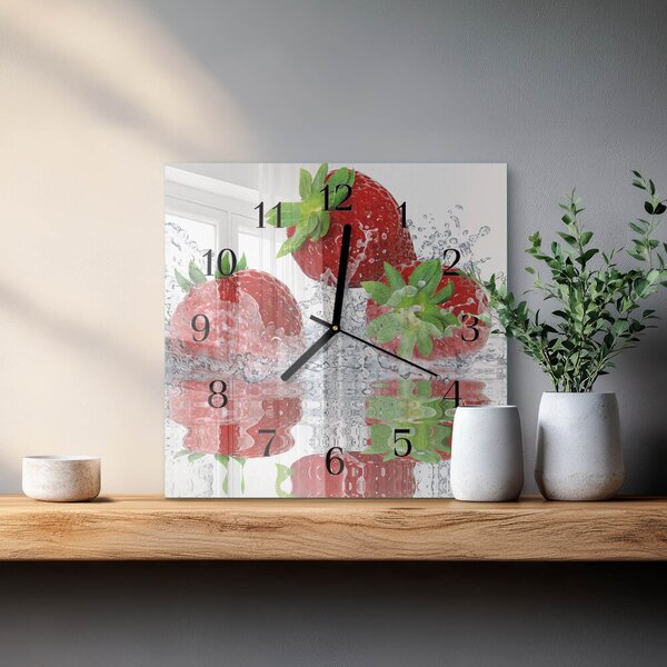 Skleněné hodiny na stěnu Jahody zskc-30x30-00172588