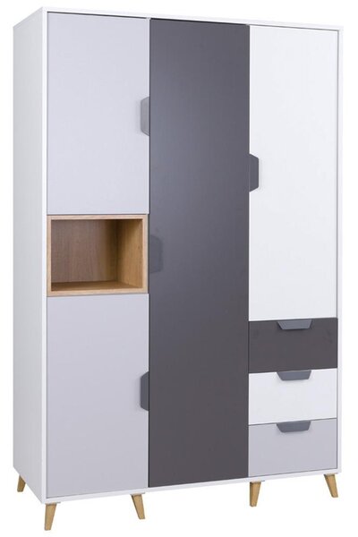 JOKER | šatní skříň 1 | 120 cm | | bílá/grafit/šedá/lefkas světlý