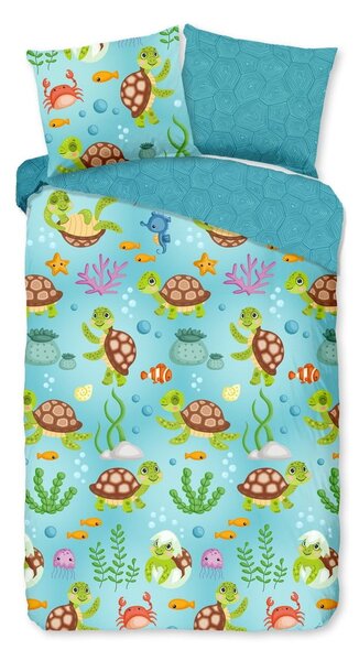 Modré bavlněné dětské povlečení na jednolůžko/prodloužené 140x220 cm Turtles – Good Morning
