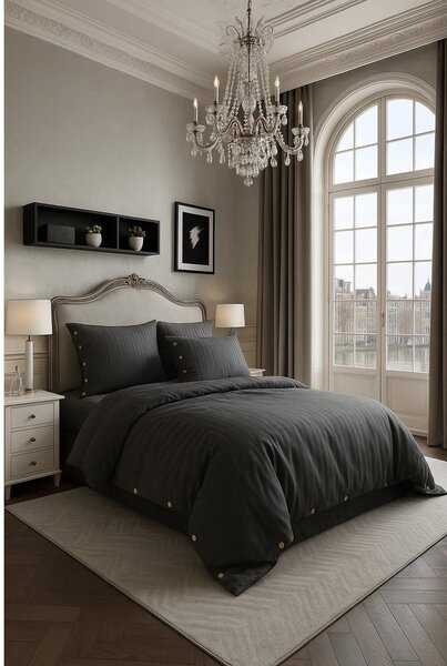 Tmavě šedé povlečení na dvoulůžko/prodloužené z bavlny Renforcé 240x220 cm Como Striped – Mila Home Luxury