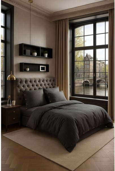 Tmavě šedé povlečení na dvoulůžko/prodloužené z bavlny Renforcé 240x220 cm Como Striped – Mila Home Luxury