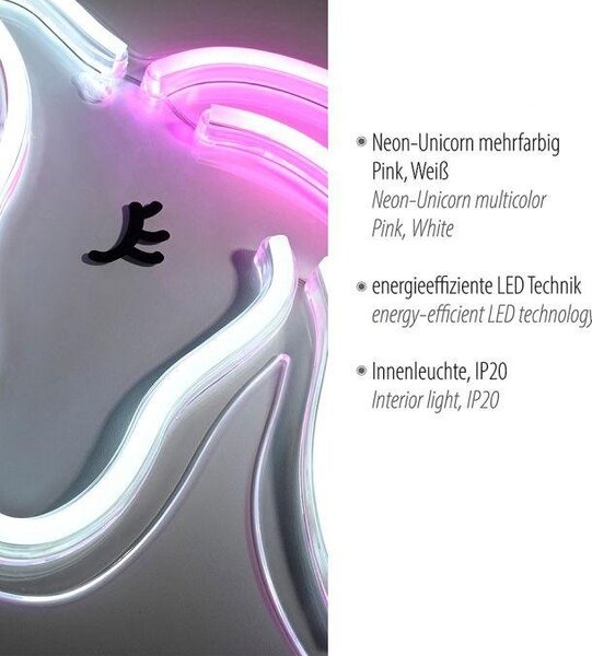 LD 85025-70 NEON-UNICO LED nástěnné svítidlo motiv jednorožec, USB, šňůrový vypínač, dekorativní - LEUCHTEN DIREKT / JUST LIGHT