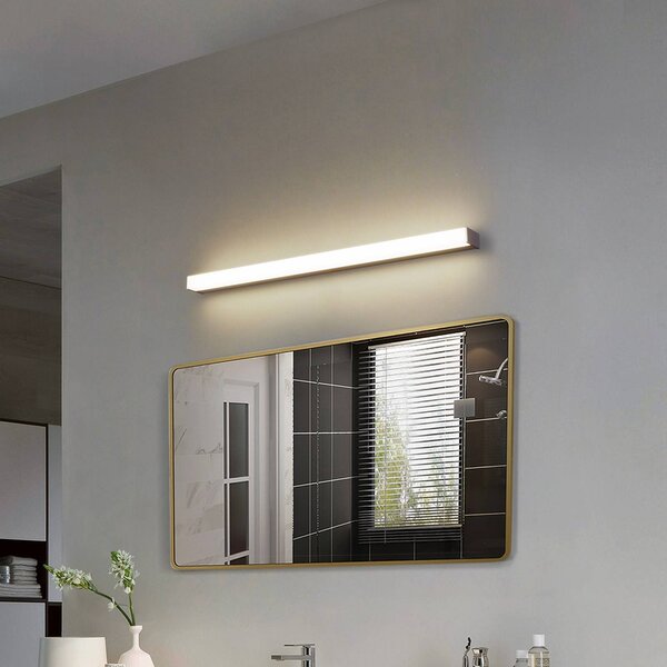 Lindby Nástěnné svítidlo LED Philippa, hranaté, 89 cm, barva hliníku, IP44, Hliník / šedá / zinek, Koupelna, Hliník, Moderní