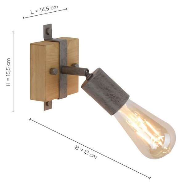 LEUCHTEN DIREKT is JUST LIGHT Nástěnné a stropní svítidlo s jedním nastavitelným spotem ze dřeva a kovu