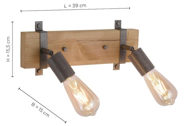 LEUCHTEN DIREKT is JUST LIGHT Nástěnné svítidlo v rustikálním designu s nastavitelnými spoty ze dřeva a kovu