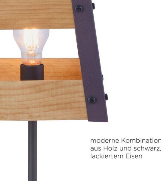 LEUCHTEN DIREKT is JUST LIGHT stolní lampa v rustikálním designu ze dřeva v černé barvě, lakované železo s paticí E27