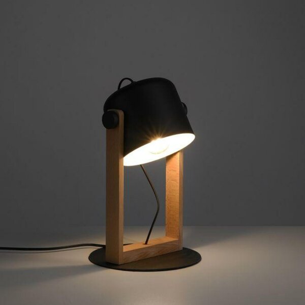 LEUCHTEN DIREKT is JUST LIGHT stolní lampa, černá, šňůrový vypínač, imitace dřeva, industriální design