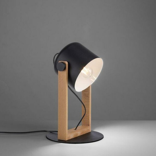 LEUCHTEN DIREKT is JUST LIGHT stolní lampa, černá, šňůrový vypínač, imitace dřeva, industriální design