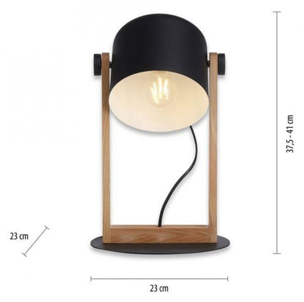 LEUCHTEN DIREKT is JUST LIGHT stolní lampa, černá, šňůrový vypínač, imitace dřeva, industriální design