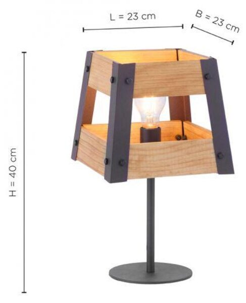 LEUCHTEN DIREKT is JUST LIGHT stolní lampa v rustikálním designu ze dřeva v černé barvě, lakované železo s paticí E27