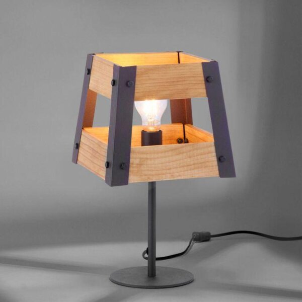 LEUCHTEN DIREKT is JUST LIGHT stolní lampa v rustikálním designu ze dřeva v černé barvě, lakované železo s paticí E27
