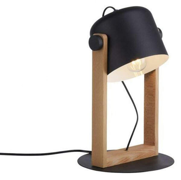 LEUCHTEN DIREKT is JUST LIGHT stolní lampa, černá, šňůrový vypínač, imitace dřeva, industriální design