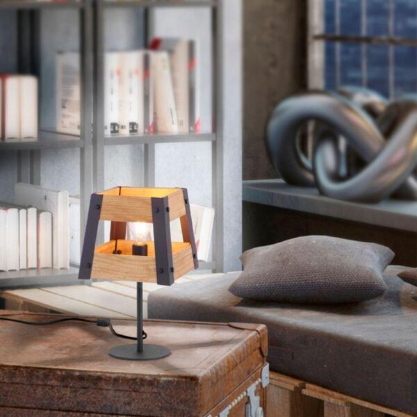 LEUCHTEN DIREKT is JUST LIGHT stolní lampa v rustikálním designu ze dřeva v černé barvě, lakované železo s paticí E27
