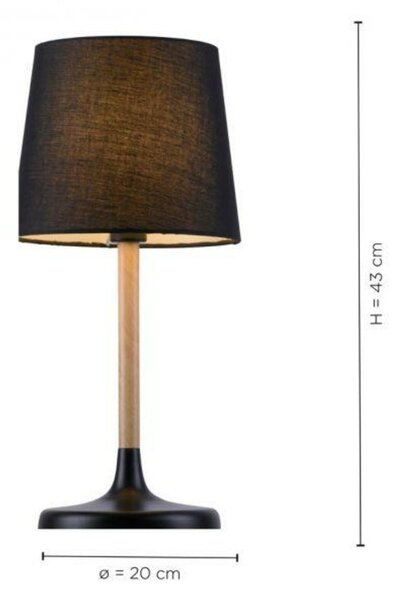LEUCHTEN DIREKT is JUST LIGHT Stolní lampa, látkové stínidlo, černá, dřevo, jednoduché, nadčasové 14423-18