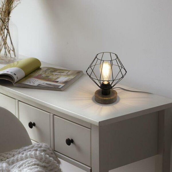 LEUCHTEN DIREKT is JUST LIGHT Stolní lampa, dřevodekor, 1xE27 max. 40 W, do interiéru, dřevodekor+kov