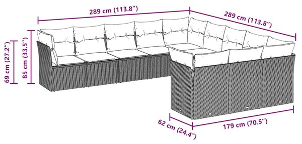 11dílná zahradní sedací souprava s poduškami šedá polyratan