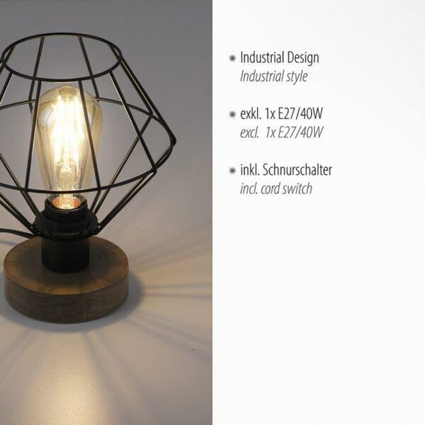 LEUCHTEN DIREKT is JUST LIGHT Stolní lampa, dřevodekor, 1xE27 max. 40 W, do interiéru, dřevodekor+kov