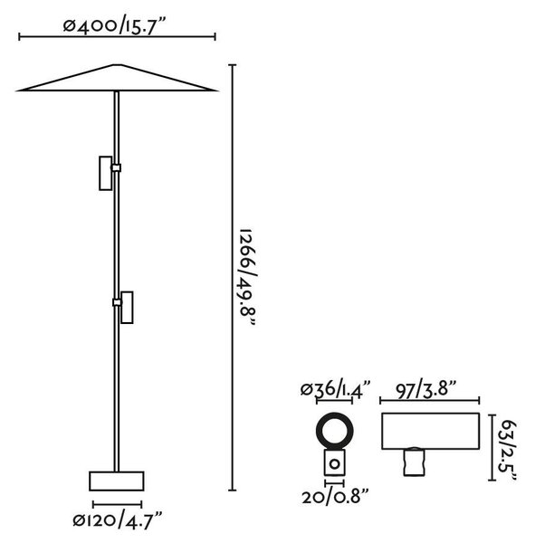 CLAP 1266 stojací lampa, černá 2x6W 3000K 38st. se stínítkem - FARO