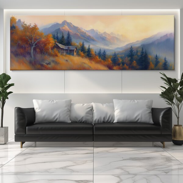 Obraz na plátně - Horská chata v podzimní krajině FeelHappy.cz Velikost obrazu (šířka x výška): 150 x 50 cm