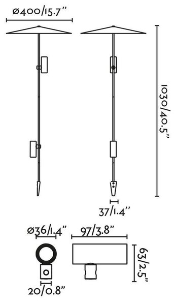 CLAP 1030 lampa se zápichem, černá 2x6W 3000K 38st. se stínítkem 24V - FARO