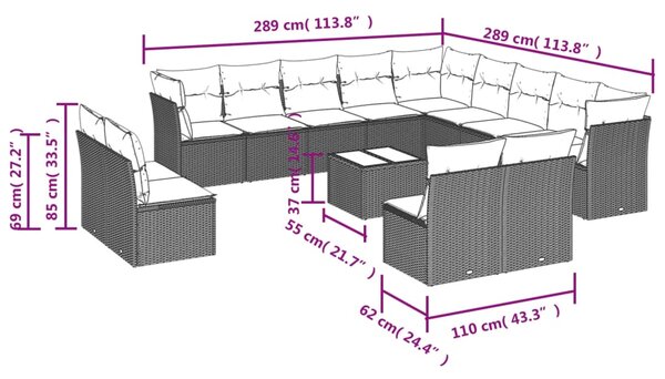 13dílná zahradní sedací souprava s polštáři černá polyratan 3218377