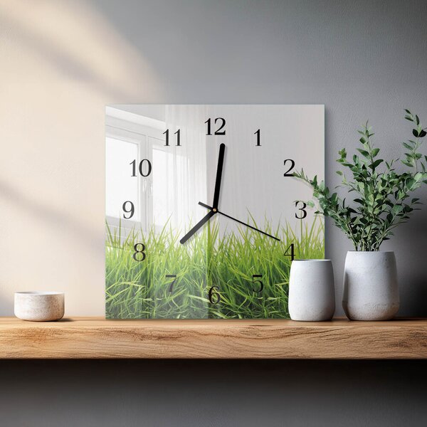 Skleněné hodiny na stěnu Tráva zskc-30x30-00172725