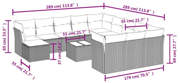 13dílný zahradní sedací souprava s poduškami černý polyratan