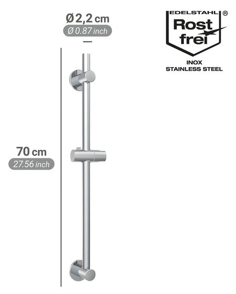 Sprchová tyč bez vrtání z nerezové oceli v leskle stříbrné barvě s posuvným držákem 70 cm – Wenko