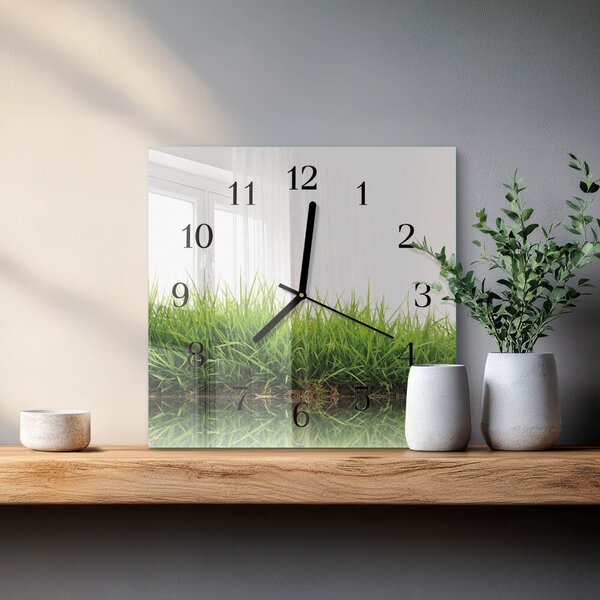 Skleněné hodiny na stěnu Tráva zskc-30x30-00172726