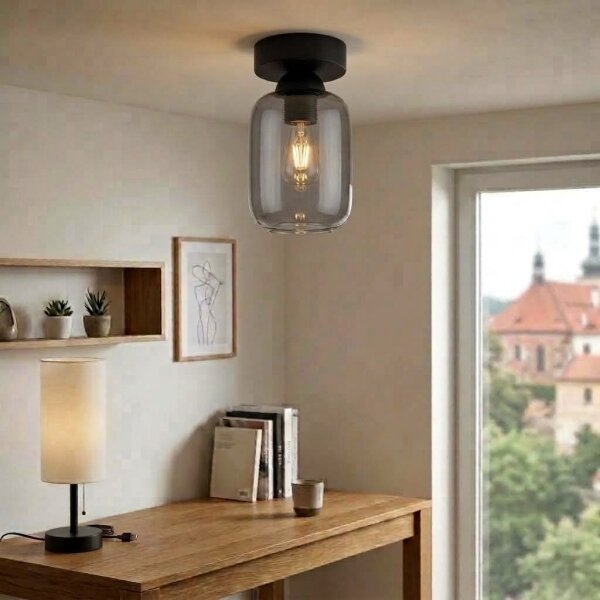 BRILAGI - LED Stropní svítidlo R GLASS 1xE27/60W/230V pr. 14 cm černá/kouř šedá
